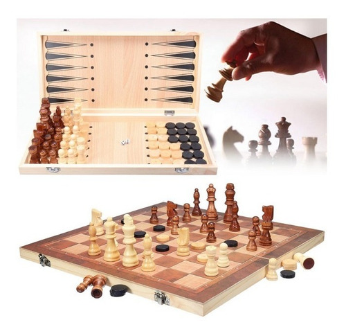 Juego De Ajedrez 3 En 1 Chess/chekers/backgammon 30*30madera