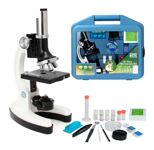Set Microscopio 1200x + Kit Accesorios 28 Piezas Con Maletín