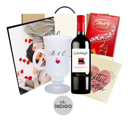 Combo Vino Gato Negro Copa/ Regalo /  Amor / Chocolate Suizo