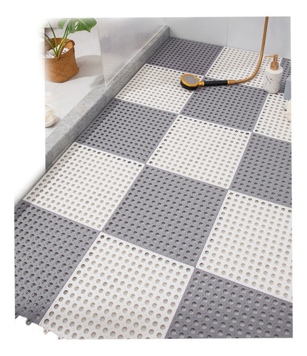 Kit 10 Piso Antiderrapante - Box, Banheiro, Canil E Piscina Cor Cinza E Branco