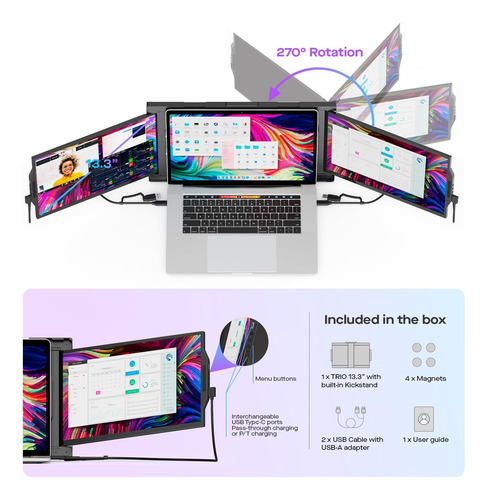 Píxeles Móviles Nuevo Monitor Portátil Trio, 13.3 1080p Fhd,