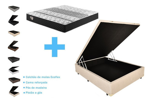 Cama Box Baú Viúva + Colchão Molas Ecoflex Soft 1.20 X 1,98 Cor Suede Bege