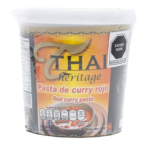 Pasta De Curry Roja Bote De Plastico Thai Heritage Tailandia 400 G