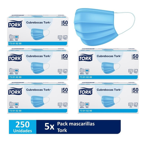 Mascarilla Desechable Tork 3 Capas 5 Paquetes De 50 Unidades