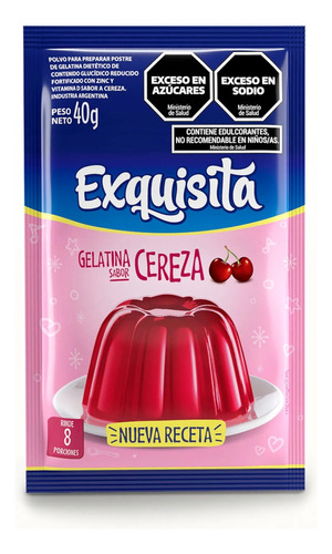 Gelatina Exquisita De Cereza Rinde 8 Porciones 40 G