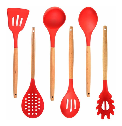 Kit Utensílios Cozinha Pegador Concha Escumadeira Vermelho