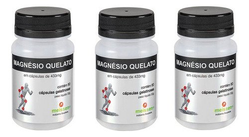 Kit 3x Magnésio Quelato 60 Cápsulas- Meissen Sabor Sem sabor