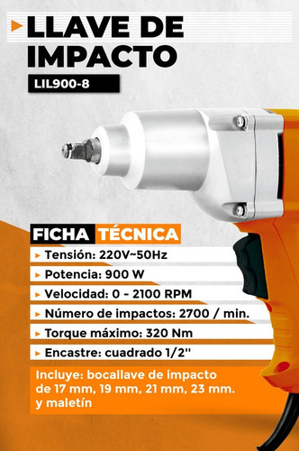 Imagen 2 de 6 de Llave De Impacto 900w Encastre 1/2 320nm + 4 Tubos Lüsqtoff