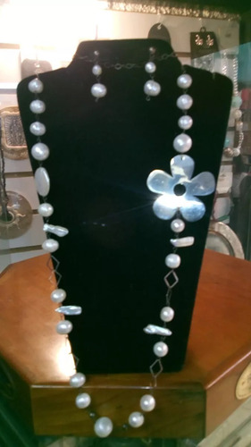 Juego De Aretes Y Collar Plata Con Perla Cultivada (Usado)