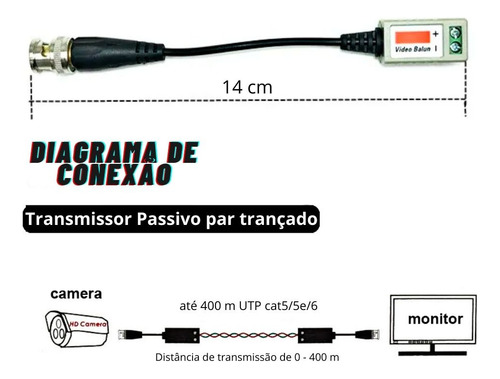 Par Cabo Video Transmissor Conector P/ Camera Hd Cvi Tvi Ahd