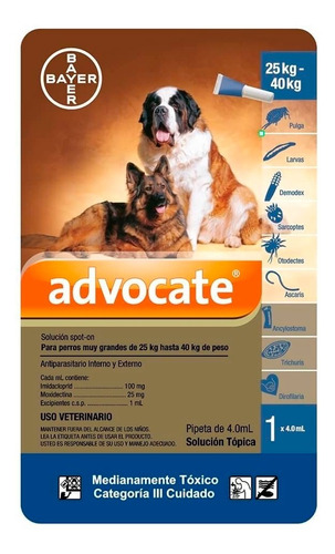 Antipulgas Perros Advocate Antiparasitorio 4ml Azul 25-40 Kg