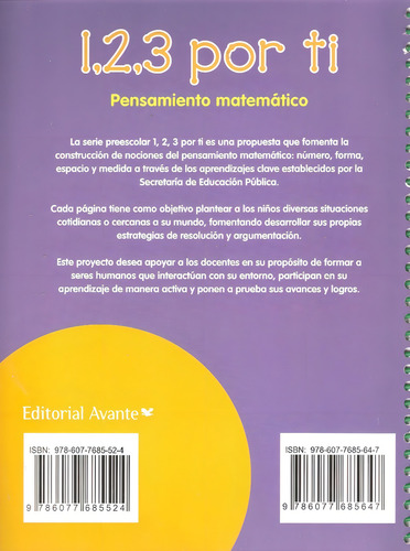 1 , 2 , 3 Por Ti Pensamiento Matemático Nivel 1, De Sahagun Iliana. Editorial Avante, Tapa Blanda En Español, 2020