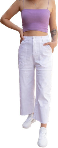 Jeans Capri Blanco Elasticado Tiro Alto  Push Up
