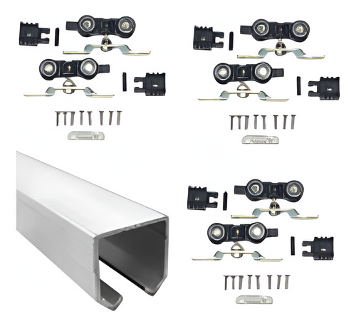 Kit Riel 3m C/ 3 Set Carretilla C/ Freno P/ Puerta Corrediza