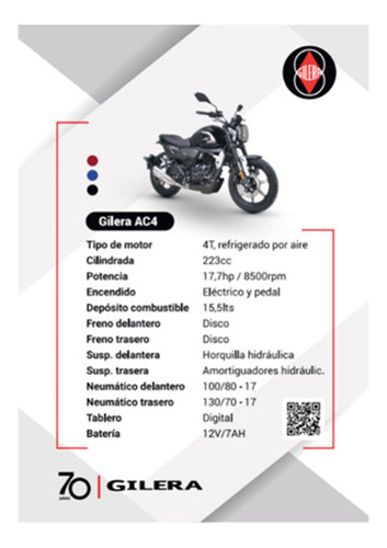 Gilera Ac4 0km 250 Patentada $4.402.000 O 12de$535.000