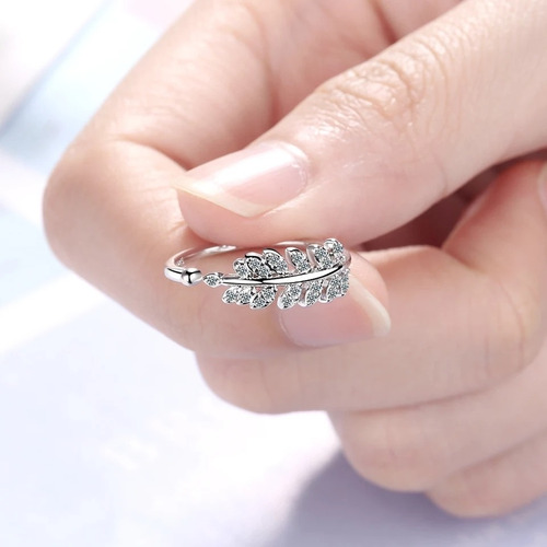 Anillo Hojas De Olivo En Zircón Ajustable Regalo Mujer