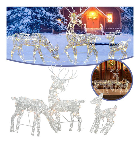 [ Juego De 3 Luces Decorativas Led Brillantes De Renos