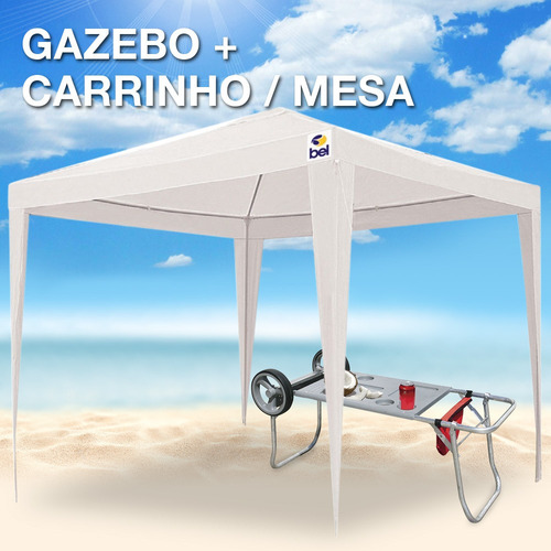 Kit Praia Com Gazebo + Carrinho De Praia Que Vira Mesa