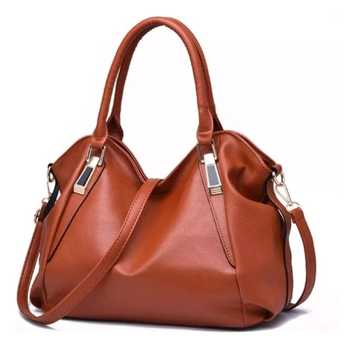 Bolsa Feminina Grande Nota Couro Espaçosa Elegante Passeio Cor Caramelo