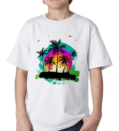 Remera De Niño Palmeras Color Watercolor Playa Tropical