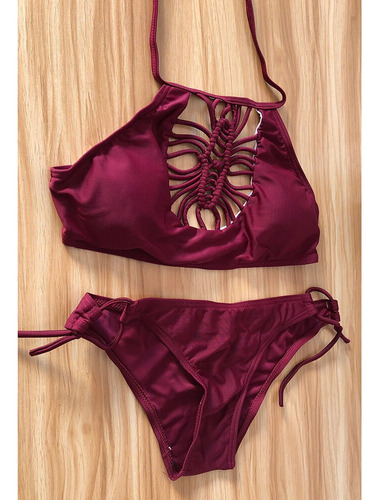 Conjunto De Bikinis Para Mujer, Color Rojo Vino, Tejido [u]