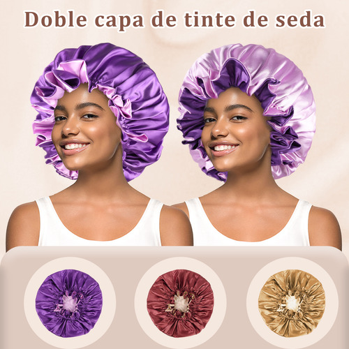 Gorro De Satín Para Dormir Y Proteger El Cabello Doble Capa Violeta Color