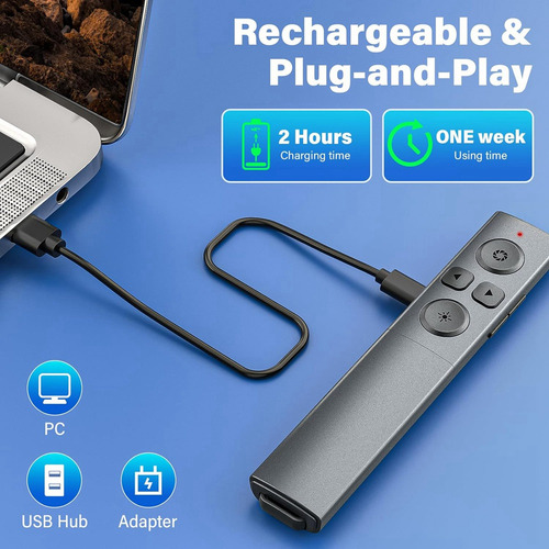 Clicker De Presentación Usb C 2 En 1, Pr Inalámbrico Recarga