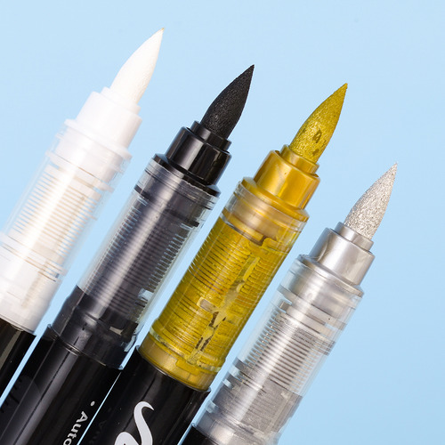 Kit 3 Canetas Tinta Líquida Branca Com Pincel 8101