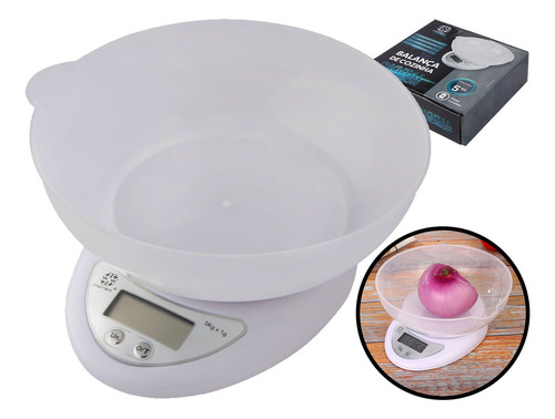 Balança Digital De Cozinha Com Recipiente Plástico 5kg