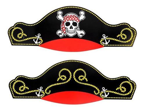 12 Sombreros, 12 Catalejo 12 Parche 12 Espadas Pirata Inflab Color Negro