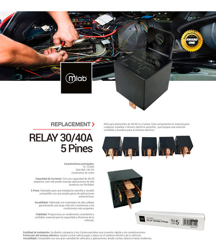 Relay Interruptor 30/40a 5 Pines Mlab Pack 5 Unidades/ Nx