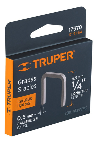 Grapa Truper 1/4 Pulgadas - Caja 1.000 Piezas