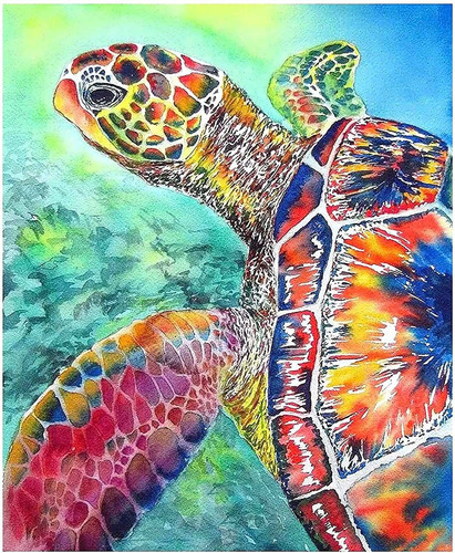 Pintura Con Diamantes 5d Tortuga Marina Multicolor 30x40cm