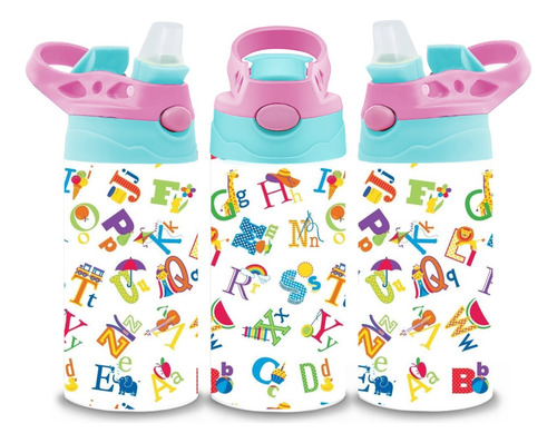 Termo Infantil Abecedario Acero Inoxidable Doble Capa 320 Ml Celeste