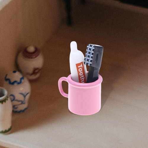 Juego De Baño Para Casa De Muñecas En Miniatura, Rosa