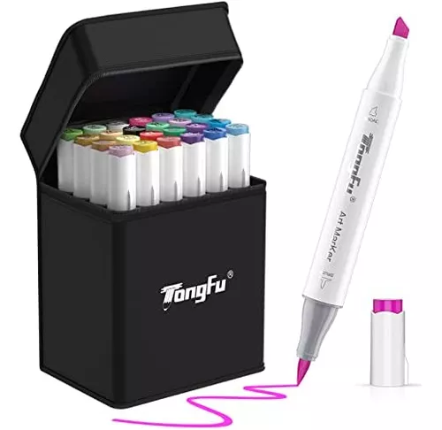 Rotuladores de alcohol Tongfushop, juego de 100 rotuladores de dibujo con  punta de fibra para artistas adultos, rotuladores de colores, base, bolso y  exquisito diseño de embalaje en caja de papel con