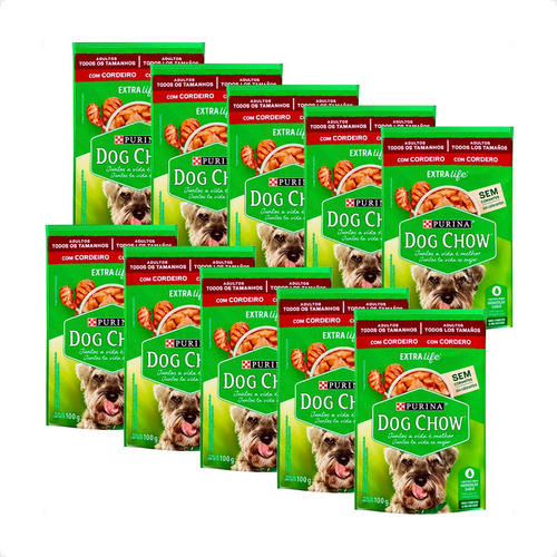 10 Ração Úmida Dog Chow Sabor Cordeiro P/ Cães Adultos 100g