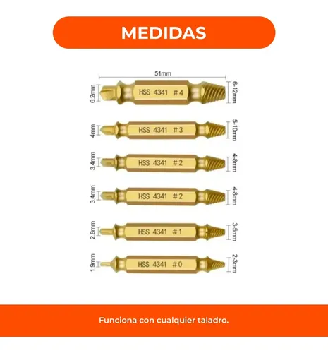 Set X6 Extractor Tornillos Rotos Y Dañados Doble Punta X 2