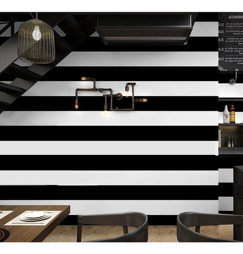 Imagen 1 de 6 de Papel Tapiz A Rayas Blanco Y Negro Dormitorio Sala Mayoreo