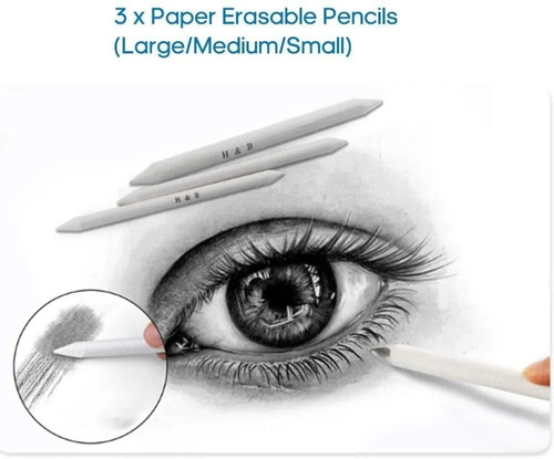 Imagen 7 de 10 de Kit De Lápices De Dibujo Y Boceto Con Accesorios H&b 71pzs
