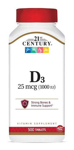 21st Century I Vitamin D3 I 25mcg I 500 Comprimidos I Usa Sabor Sin sabor