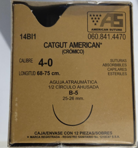 Hilo Catgut American Sutura Crómico Calibre 4-0 Color Ocre