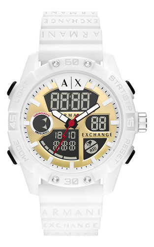 Reloj pulsera Armani Exchange AX2961, analógico-digital, para hombre, fondo dorado, con correa de silicona color blanco, bisel color blanco y hebilla doble
