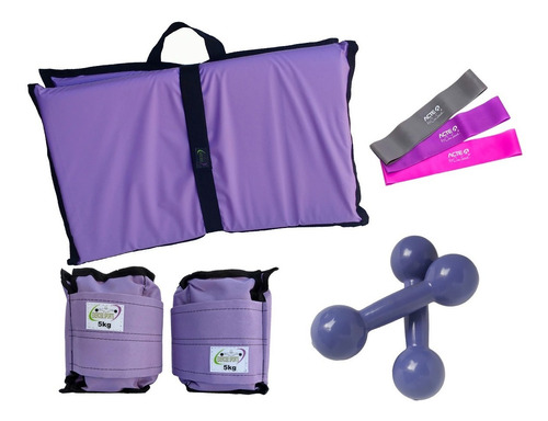 Kit Colchonete + Caneleira 5kg + Halter 5kg + Mini Band Rosa