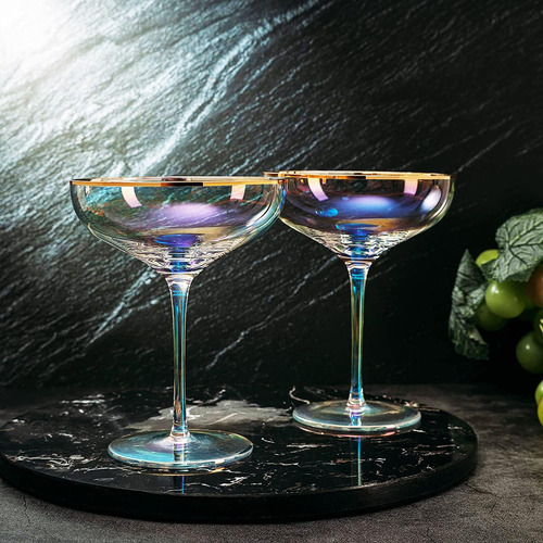The Wine Savant Copa Cupé Con Borde Dorado E Iridiscente De