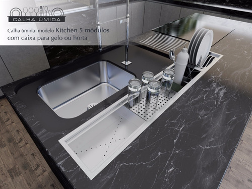 Calha Úmida Canal Equipado Embutido Escorredor Louça Inox