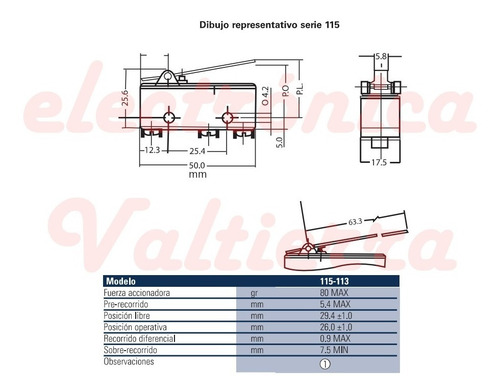 Micro Interruptor Switch Limite C Palanca 115 113 Hartmann