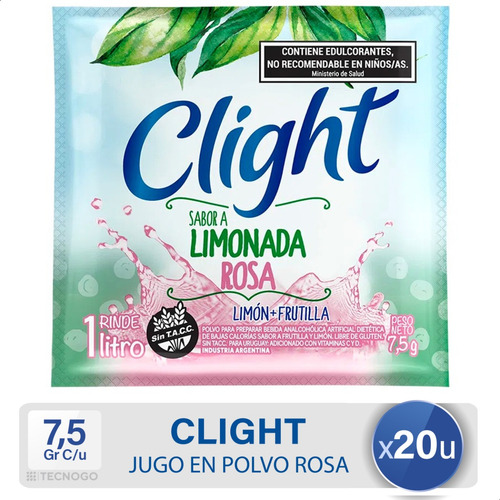 Jugo En Polvo Clight Limonada Rosa Vitaminas Sin Tacc X20