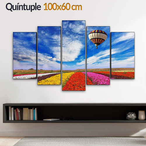 Cuadro Decorativo Moderno Globo Aeróstatico Jd-0793 G Quíntuple 100x60 Cm Sin Marco