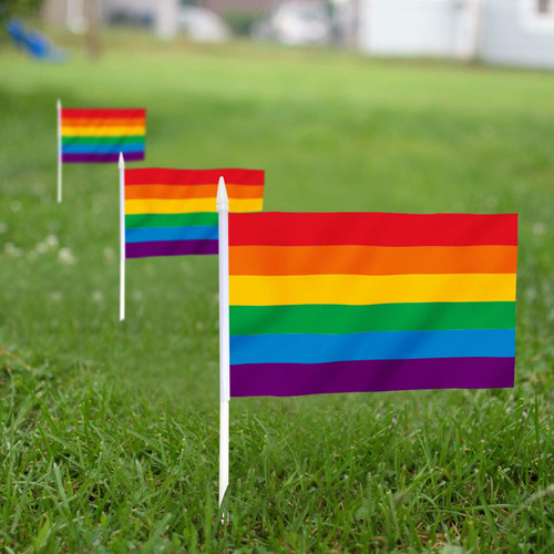 Orgullo Gay Bandera Con Asta, 12x20 Cm Mini Bandera